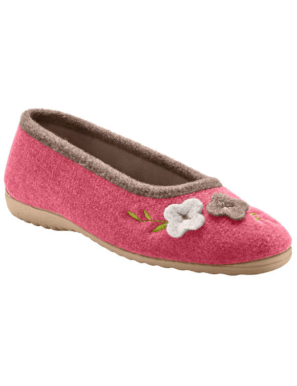 Ballerina's in wolvilt met opgelegde bloem (framboos) Ballerina's in wolvilt met opgelegde bloem (framboos)